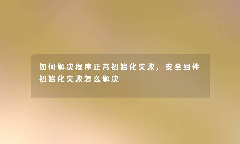 如何解决程序正常初始化失败,安全组件初始化失败怎么解决