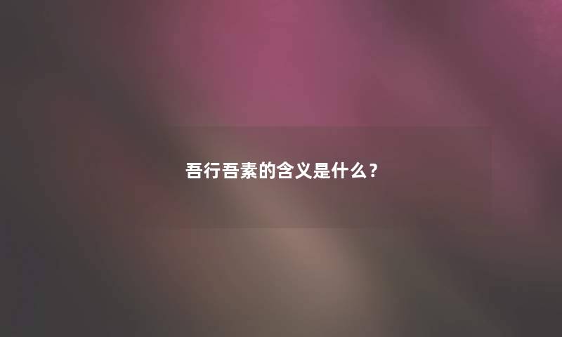 吾行吾素的含义是什么？