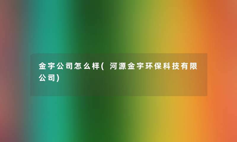 金宇公司怎么样(河源金宇环保科技有限公司)