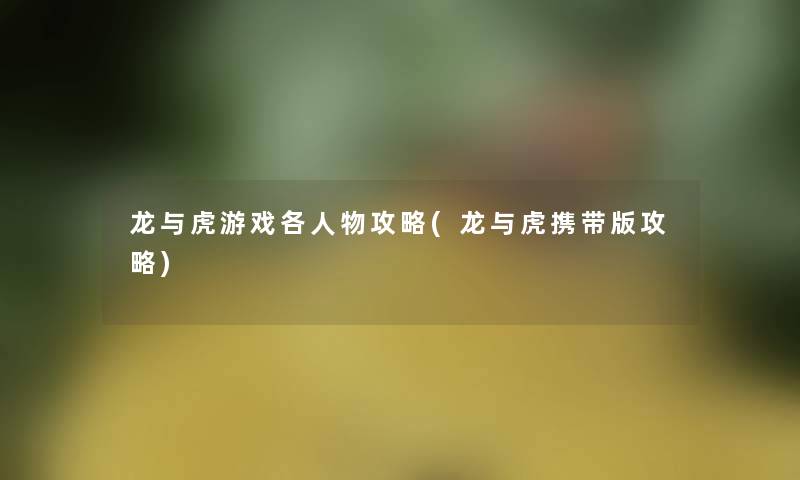 龙与虎游戏各人物攻略(龙与虎携带版攻略)