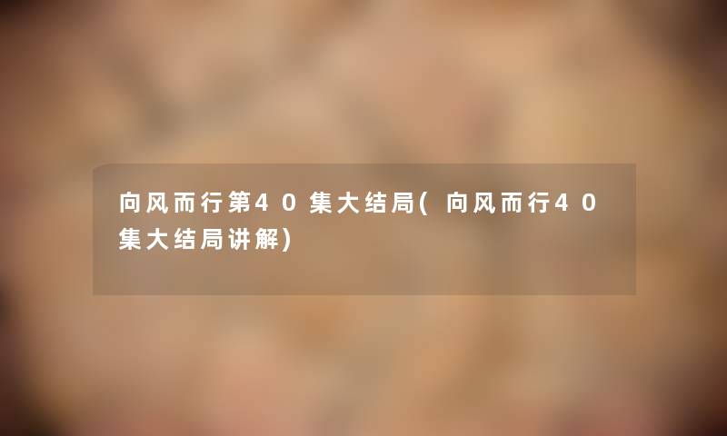 向风而行第40集大结局(向风而行40集大结局讲解)