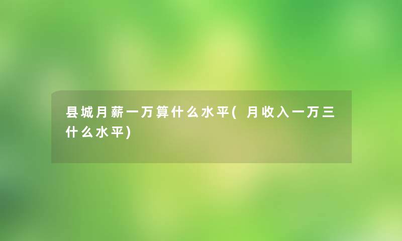 县城月薪一万算什么水平(月收入一万三什么水平)