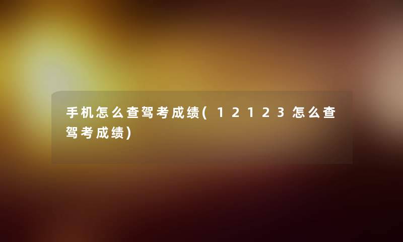 手机怎么查驾考成绩(12123怎么查驾考成绩)