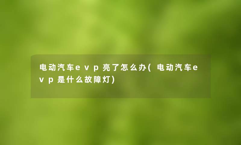 电动汽车evp亮了怎么办(电动汽车evp是什么故障灯)