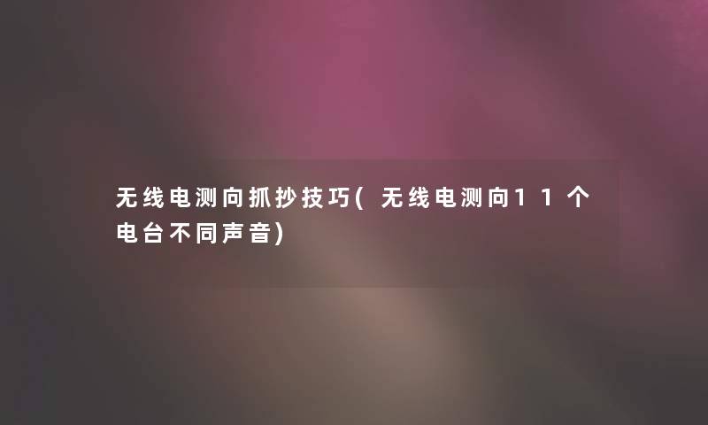 无线电测向抓抄技巧(无线电测向11个电台不同声音)