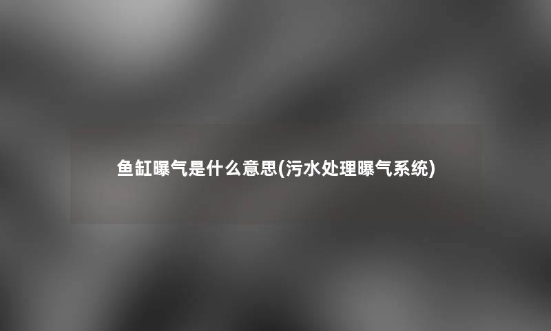 鱼缸曝气是什么意思(污水处理曝气系统)