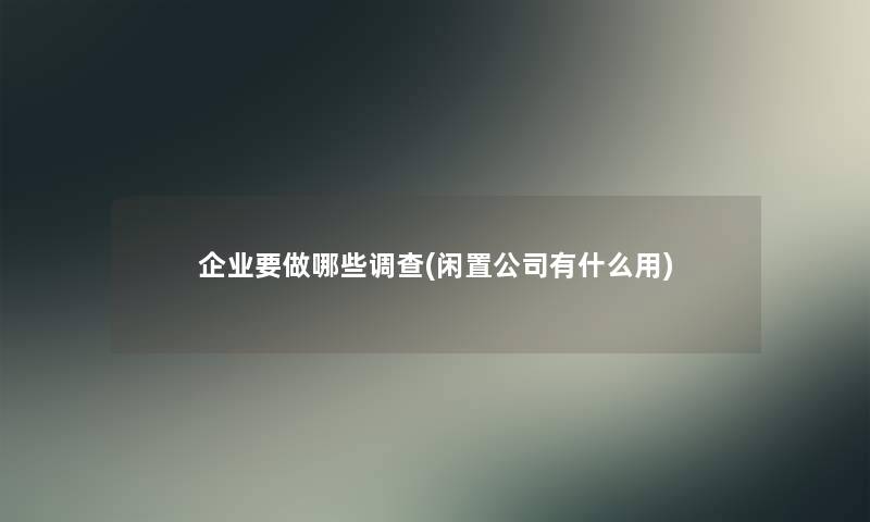 企业要做哪些调查(闲置公司有什么用)