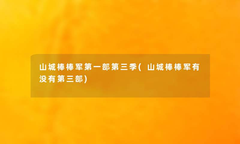 山城棒棒军第一部第三季(山城棒棒军有没有第三部)