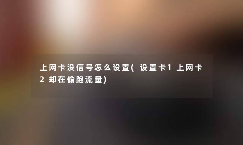 上网卡没信号怎么设置(设置卡1上网卡2却在偷跑流量)