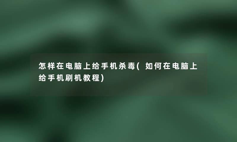 怎样在电脑上给手机杀毒(如何在电脑上给手机刷机教程)