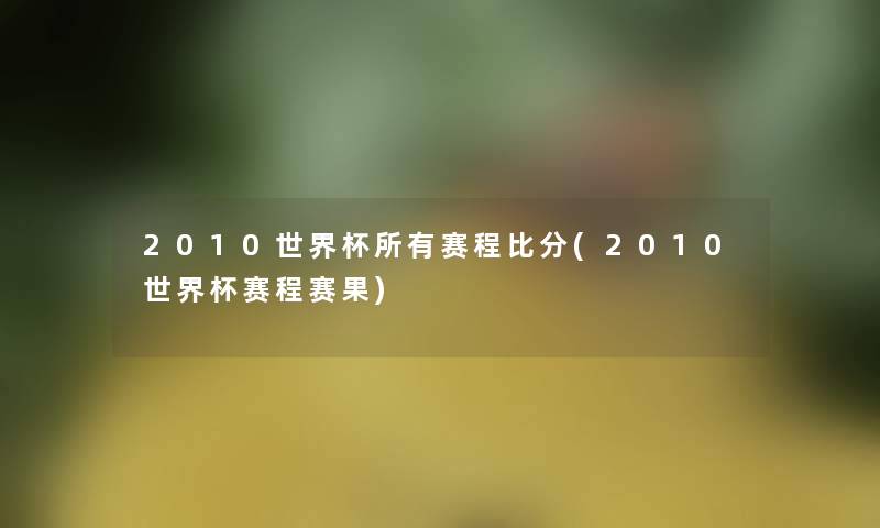 2010世界杯所有赛程比分(2010世界杯赛程赛果)