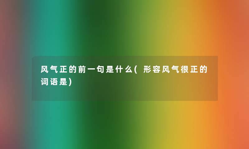 风气正的前一句是什么(形容风气很正的词语是)