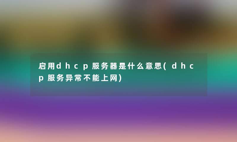 启用dhcp服务器是什么意思(dhcp服务异常不能上网)