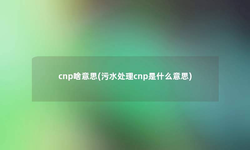 cnp啥意思(污水处理cnp是什么意思)