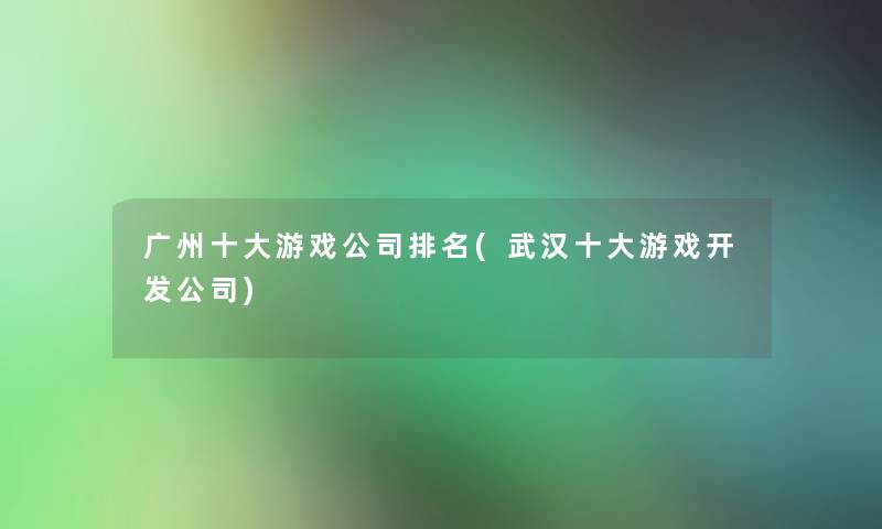 广州一些游戏公司推荐(武汉一些游戏开发公司)