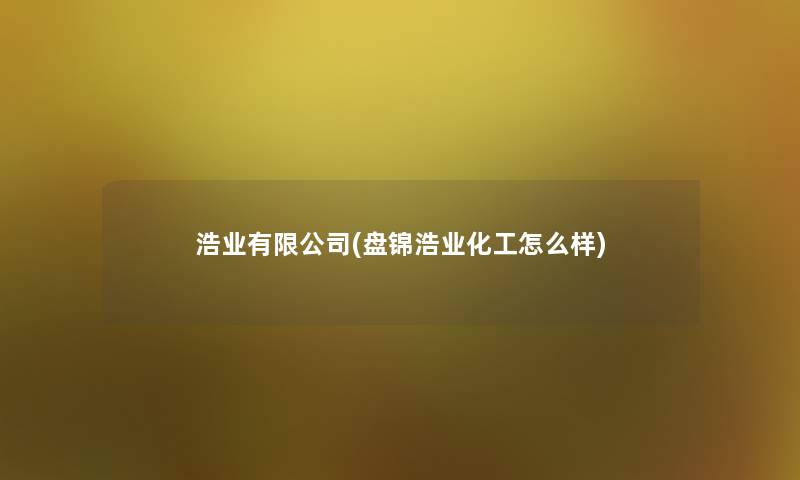 浩业有限公司(盘锦浩业化工怎么样)