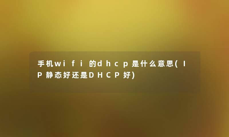 手机wifi的dhcp是什么意思(IP静态好还是DHCP好)